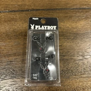 Playboy Bunny Brustwarzenring 14G 5/8 Zoll Langhantel schwarz Stahl baumeln rotes Auge Bunny - Bild 1 von 3