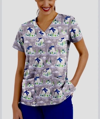 3XL Butter Soft Penguins Polar Bears Gnome Christmas Scrub Uniform Top NWOT - Image 1 of 3