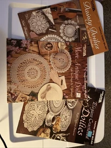 Lot Of 3 Crochet Doily Pattern Booklets Elegant Dainty Antique Doilies Leaflets - Picture 1 of 7