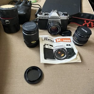 Asahi Pentax K1000 35mm Film Camera w/ SMC Pentax 1:2 50mm, 135mm and 28mm Lens - Picture 1 of 13