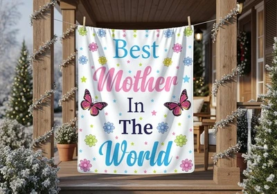 Best Mother in the World Butterfly Flower Blanket - Image 1 of 4