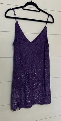 ITMFL Women's Purple Sequin Shift Mini Party Dress Size Medium NYE Party - Image 1 of 4