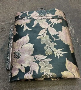 1.5 Meter Dark Green Floral Brocade Fabric 58” Wide End Of Roll - Picture 1 of 4