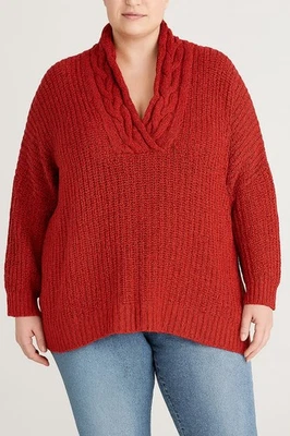 Suéter LAUREN RALPH LAUREN 100 % Algodón Slouchy Grueso Tejido con Cable Rojo Talla 3X Foto 1 de 4