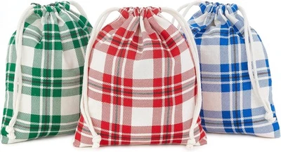 Bolsas de regalo de Navidad Hallmark de 10" (3 bolsas de tela reutilizables: rojo, azul, verde  Foto 1 de 4
