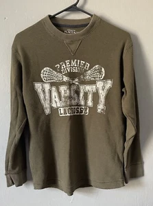 TCP Kids Boys Varsity Lacrosse Thermal Crew Neck Long Sleeve Shirt Olive XL - Picture 1 of 7