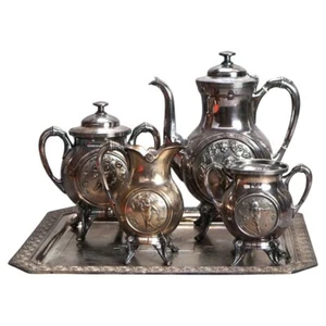 Antiguo juego de té enchapado en plata figurativo de cinco piezas de Reed & Barton C1890 - Imagen 1 de 14