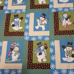 Sweetie Pie Snowmen BTY Stella Jean Wilmington Faux Blocks Blue Green - Picture 1 of 3