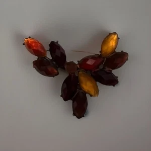 Vtg Liz Claiborne Brooch Amber Tone Rhinestone Pin Copper Tone Signed LC - Picture 1 of 8