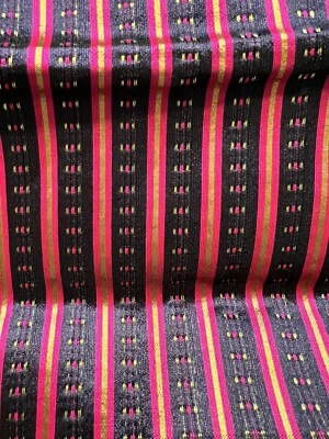 TELA BROCADO JACQUARD - Sari SARI Blusa Pieza - AZUL MARINO Rani Dorado 36X29" - Rayas Foto 1 de 4