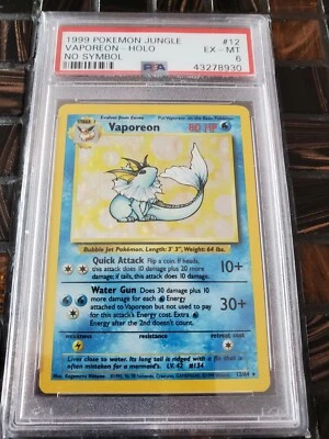 Vaporeon Holo 1999 Pokemon Card Game Jungle #12 No Symbol Error Mint PSA 6 - Image 1 of 2