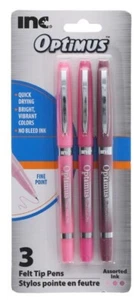 New Inc Optimus Felt Tip Pens Fine Point, 1 pack of 3 Pens ~ Pink, Dark Red - Picture 1 of 2