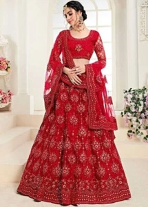 Red Lehenga Choli Bollywood Designer Party Wedding Lehenga Saree Indian Sari - Picture 1 of 3