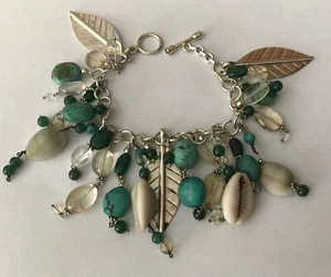 Vintage 925 Sterling Silver Turquoise Shell Bead Bracelet Southwestern Charm - Picture 1 of 12