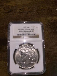 1924 S $1 Peace Obverse Struck Thru Mint Error AU 53 - Picture 1 of 2