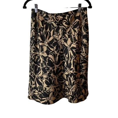 Falda Ann Taylor Forrada de Seda Estampado Floral Mini Línea A Talla 6 Marrón Oscuro Beige Foto 1 de 4