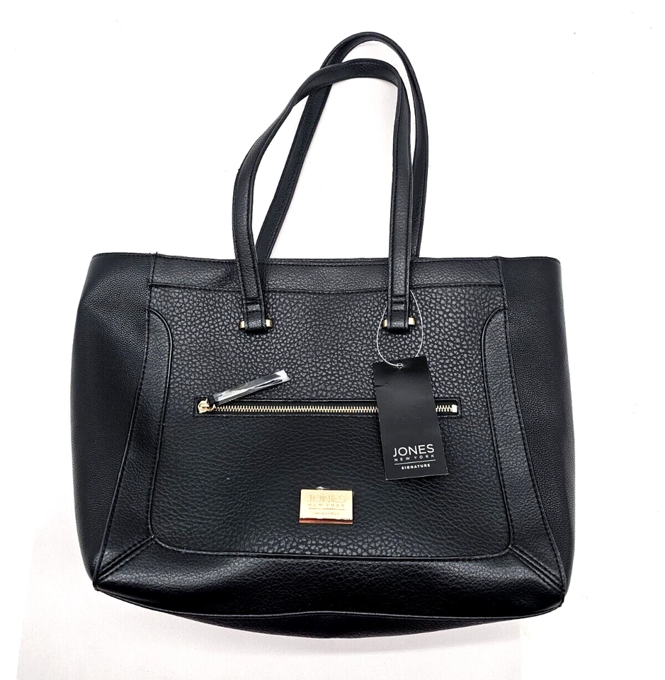 Bolso de mano Jones New York para mujer de cuero negro con bolsillos interiores asas dobles Foto 1 de 4