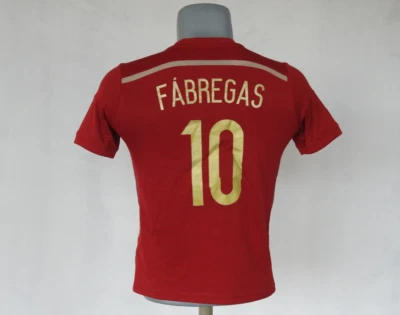 Spain 2014 Home Jersey #10 Fabregas Adidas Red Shirt Size Boys M Soccer Football - Image 1 of 4
