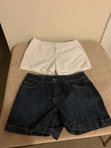 Lot of 2 Womens Merona shorts size 8 white and blue denim  - Picture 1 of 2
