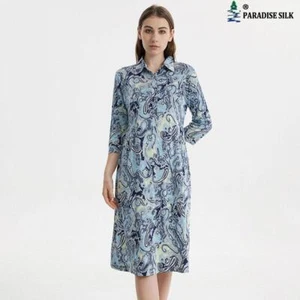 Stylish loose fit silk dress with floral print and 3/4 sleeves - Picture 1 of 11