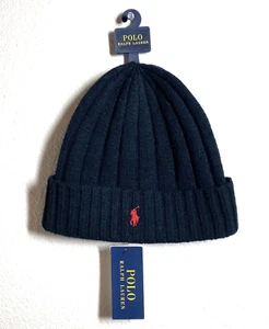 Polo Ralph Lauren Men's Black Wool Blend Ribbed Cuff Knit Beanie Hat - Picture 1 of 3