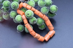 UNDYED Antique Natural BEAD CORAL salmon VTG Mediterranean TIBETAN Mala necklace - Picture 1 of 19
