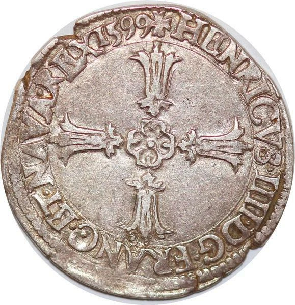 T3862 RARE 1/4 Ecu Croix Feuillue Henri IV 1599 T Nantes Argent -> Faire offre - Photo 1/2