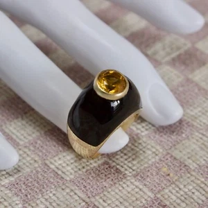 ESTATE CIRCA 1980's 14K YELLOW GOLD INLAID CITRINE GEMSTONE RING (size 5.75) - Picture 1 of 7