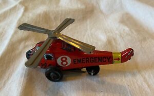 Fun Vintage Enameled Tin Helicopter Toy w Whirling Plastic Blades Made in Japan