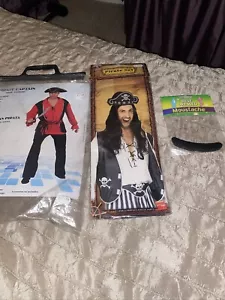 Mens Pirate Captain Costume Carribean High Seas Buccaneer Fancy Dress Outfit - Picture 1 of 9