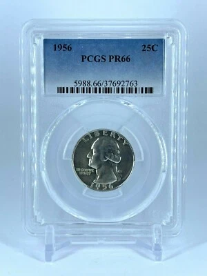 PR66 1956 PCGS GRADED SILVER WASHINGTON QUARTER PROOF RARE 25 CENTS US COIN  - Image 1 of 2