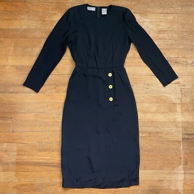 Vestido Vaina Vintage Negro Talla XS 90s Estilo Militar Manga Larga Botones Dorados Foto 1 de 4