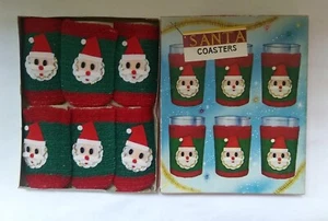Vintage Papá Noel Posavasos Bebida Envolturas IOB Tejido Tejido Elástico - Imagen 1 de 8