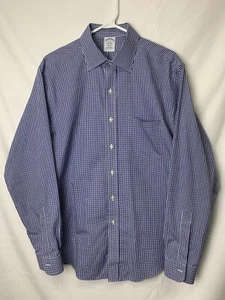 Brooks Brothers Shirt Adult 16 35 Regent Blue Check Supima Cotton Dress Mens L - Bild 1 von 12