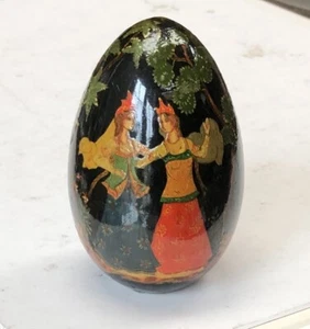 Russian Fairy Tale Large Egg, Traditional Hand Painted Wooden Lacquer, Signed - Picture 1 of 8