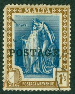 SG 152 Malta 1926. 1/- Indigo & Sepia. Sehr schöne gebrauchte Katze 27£ - Bild 1 von 1