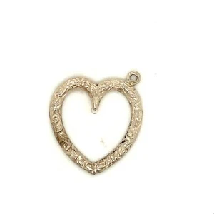Vintage Signed Sterling Victorian Repousse Carve Ornate Open Heart Charm Pendant - Picture 1 of 7