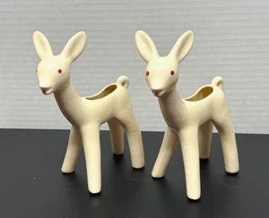 Set of 2 Vintage White Deer Porcelain Planters Fawn Skinny Retro MCM Pot 6.25" - Picture 1 of 9