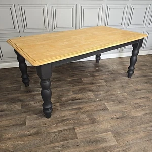 Retro Vintage Solid Wooden Turned 6 Seat Dining Table - Country Farmhouse Black - Picture 1 of 24