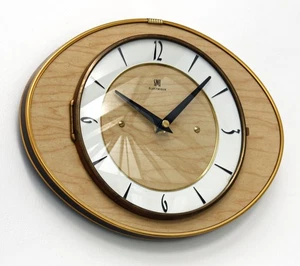 Vintage 26cm SMI Wall Clock - French Formica Retro Mid Century Atomic Wooden - Picture 1 of 4