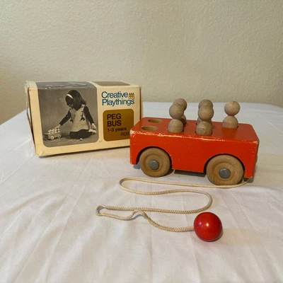 Juguete de madera Creative Playthings Peg Bus 1969 vintage con caja original hecho en EE. UU. Foto 1 de 4