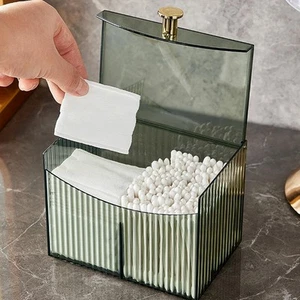 2-Grid Cotton Swab Ball Qtip Holder Dispenser with Lid,Container Dispenser Bo... - Picture 1 of 8