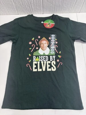 Elf Raised By Elves Buddy Christmas Shirt Youth Size 7/8 New Green - Image 1 of 4