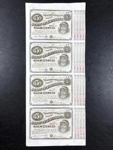 Bono de bebé de cinco dólares del estado de Louisiana de 1876 - hoja sin cortar - con sello de fecha - Imagen 1 de 10