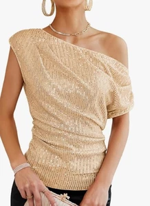 Grace Karin Mujer Elegante Lentejuelas Doradas Brillante Top/Blusa Talla XL - Imagen 1 de 4