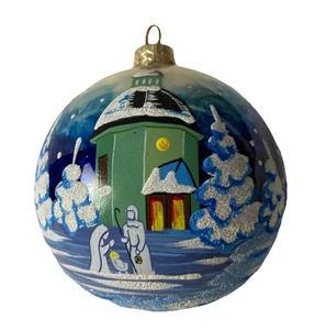 VTG Handpainted Glass Christmas Ornament Nativity Scene Gold Crown POLAND - Bild 1 von 8