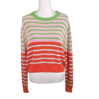 Suéter Recortado Algodón Sobre Rosa Verde Naranja Rayas Tejido Manga Larga Talla XS Foto 1 de 4