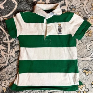 Polo Ralph Lauren Polo Oso Rugby Camisa Verde Blanco Rayas Niños 5 Preppy Clásico - Imagen 1 de 7
