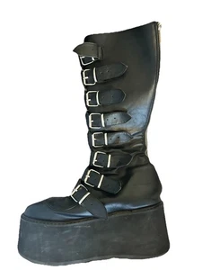 [Leicht gebraucht] Demonia DAMNED-318 schwarz veganes Leder US Größe 13 Stiefel E41 - Bild 1 von 8