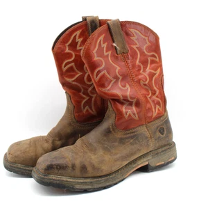 Ariat Hombre Workhog Pull On Puntera de Acero Bota de Trabajo Marrón Rojo Talla 10.5 EE - Imagen 1 de 11